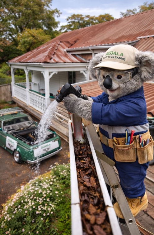 Testing water flow through a cleaned Adelaide gutter outlet and downpipe